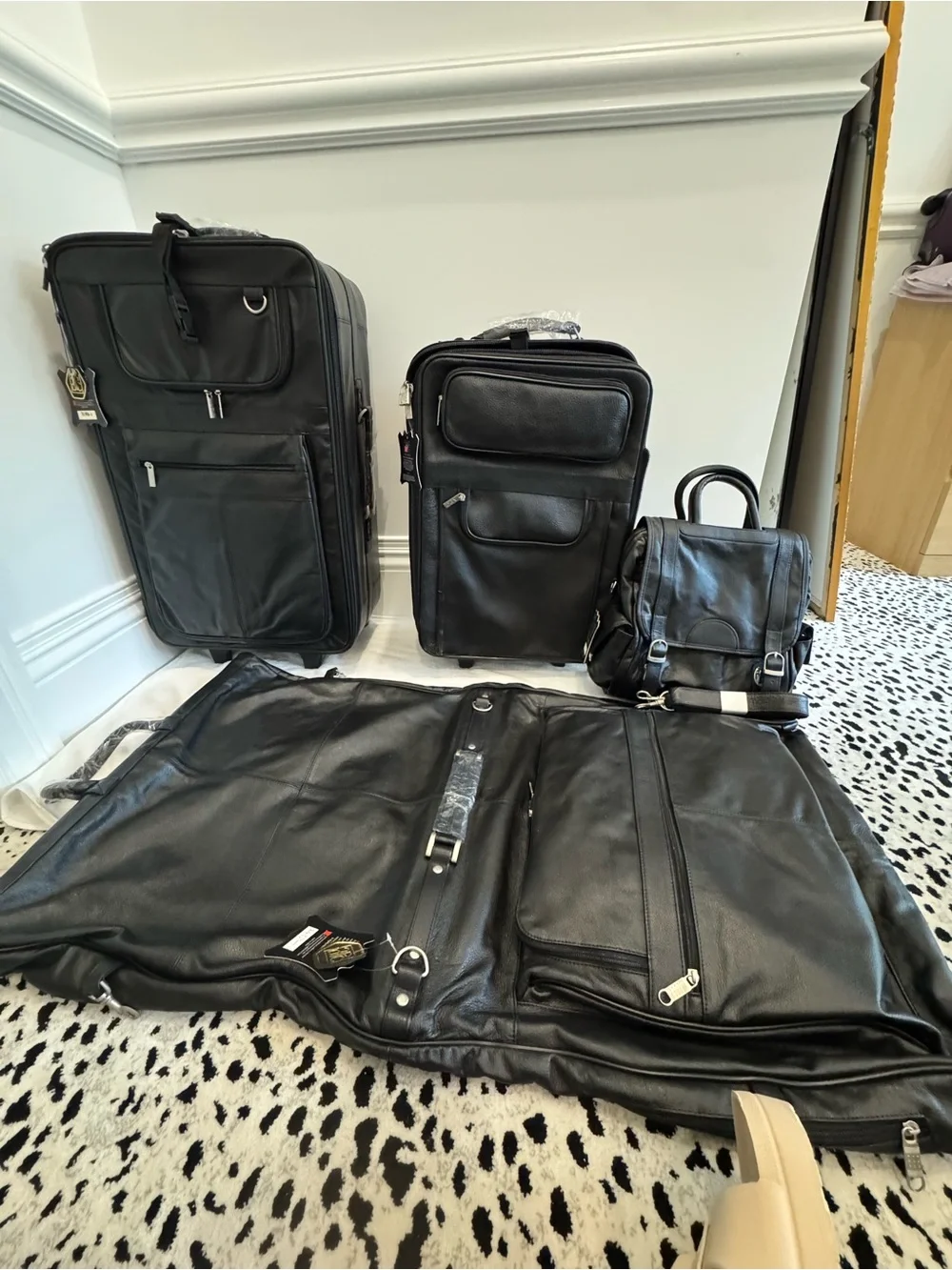 NWT APC Black Leather Four Piece Luggage Set
